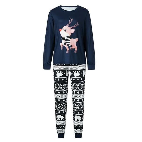 TSEXIEFOOFU Family Matching Pajamas Christmas Elk Print Long Sleeve Tops and Stretch Casual Pants Sleepwear