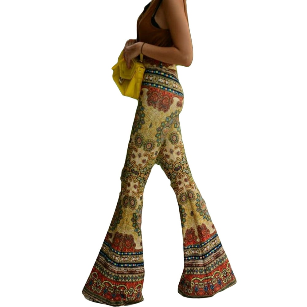 Ruewey Women's Boho Hippie High Waist Wide Leg Pants