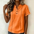 thumbnail image 5 of Henley Shirts for Women Cotton linen Short Sleeve Stitched Dressy Casual Summer Boho Button Tops Loose Fit Tunic Top Work Blouses,3XL, 5 of 9