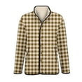 thumbnail image 3 of Wutalume Women's Floral Print Stand Up Collar Pleated Cotton Long Sleeved Button Cotton Jacket, Retro Check Pattern, Vintage Style, Perfect for Seasonal Fashion,Beige L, 3 of 5