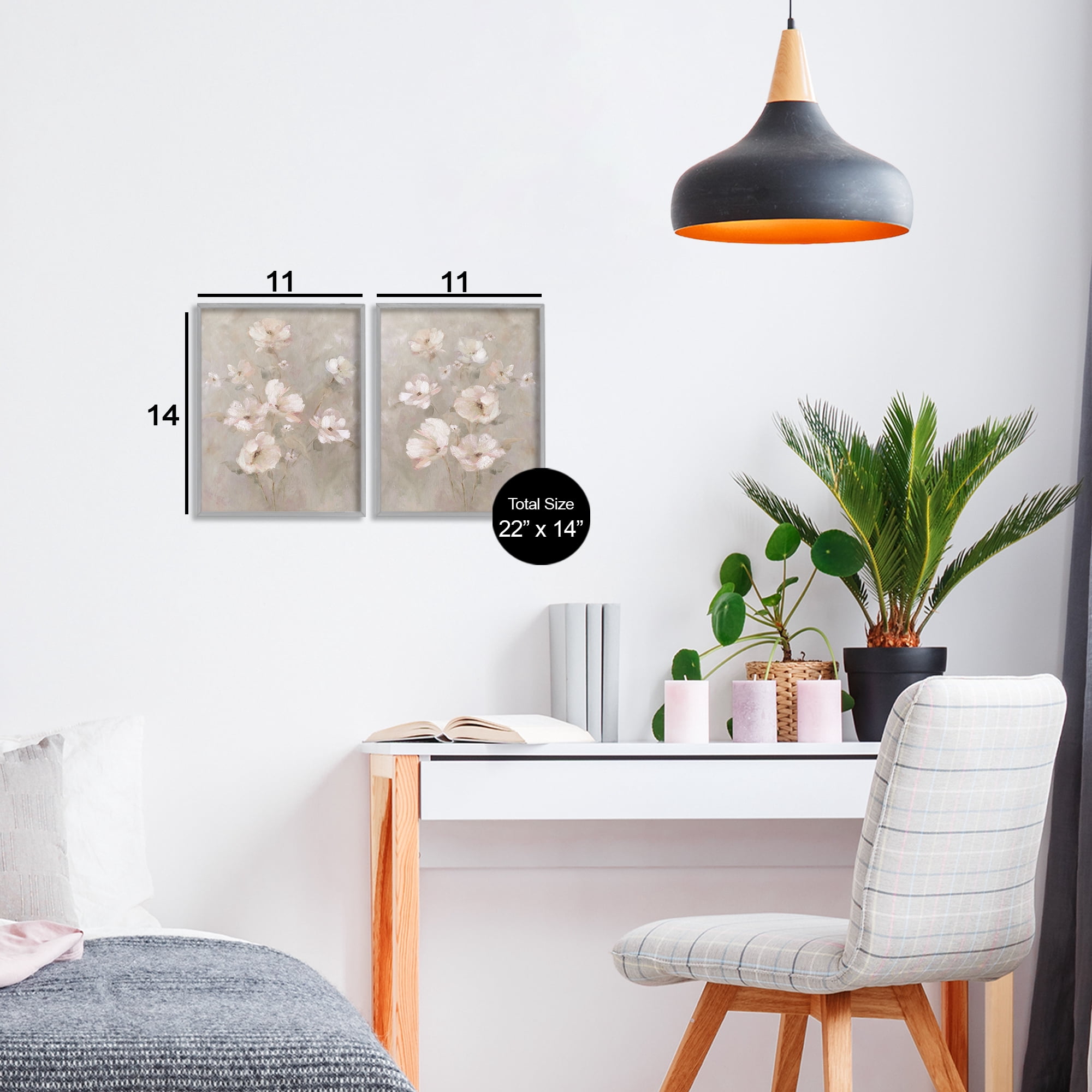 Stupell Industries Arranged Blush Blossoms 2 Piece Gray Framed Giclee Art Set, design by Carol Robinson