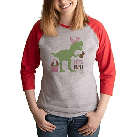 7 ate 9 Apparel Women s Happy Easter Shirts – Easter Bunny Dinosaur Red Shirt Large