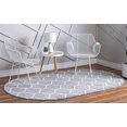 thumbnail image 2 of Unique Loom 3151572 5 x 8 ft. Rounded Trellis Frieze Oval Rug, Light Gray, 2 of 5