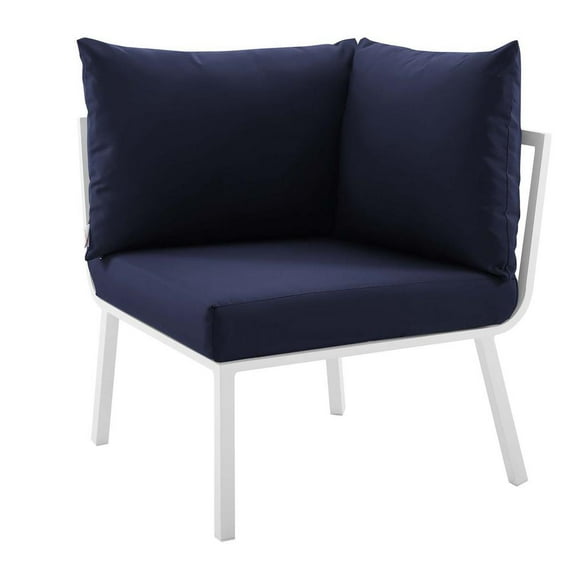 Modway Riverside Outdoor Patio Aluminum Corner Chair in White Navy