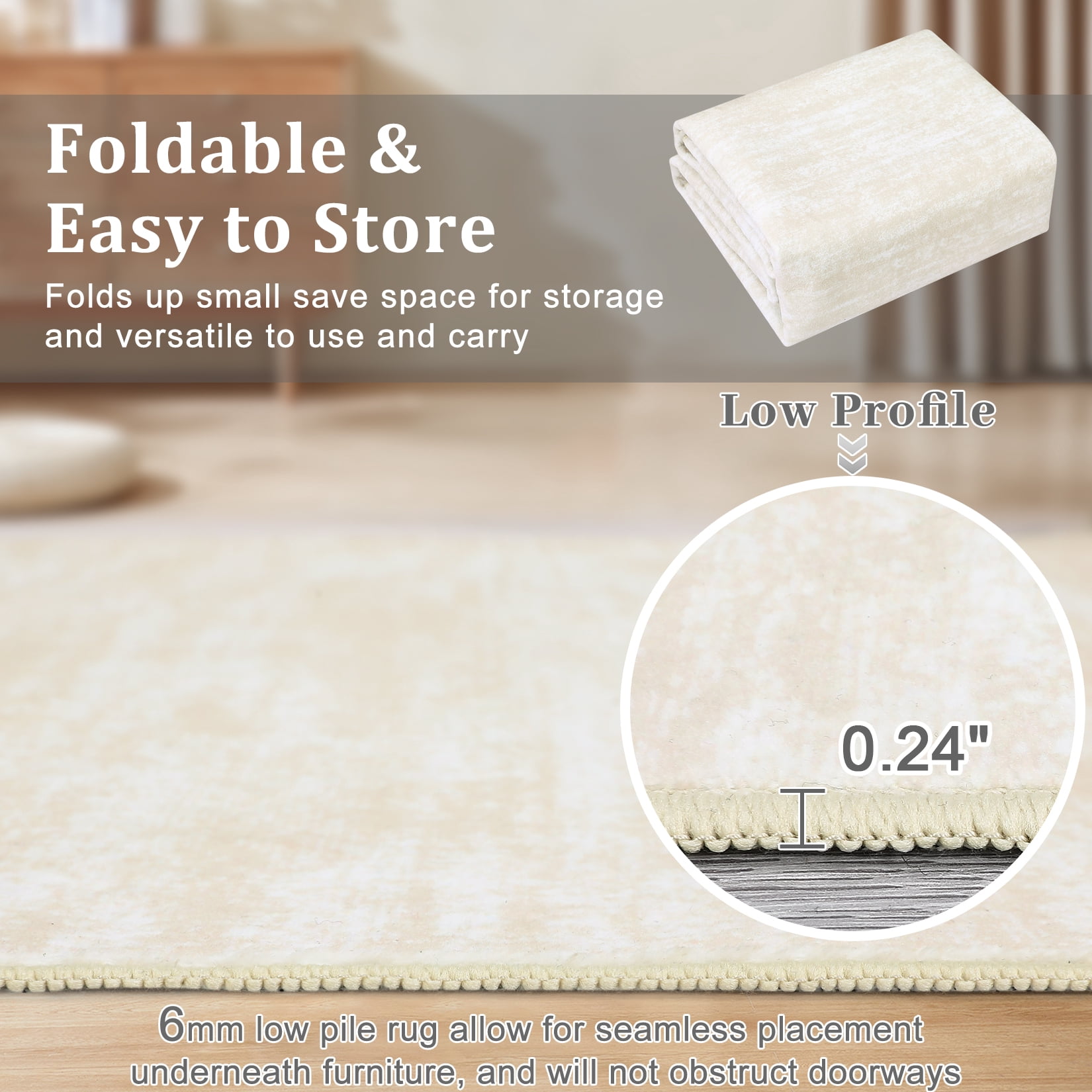 FairOnly 5'x7'Modern Abstract Non Slip Non Shedding Area Rug Solid Texture Machine Washable Rug for Living Room Bedroom Dining Room，Beige White