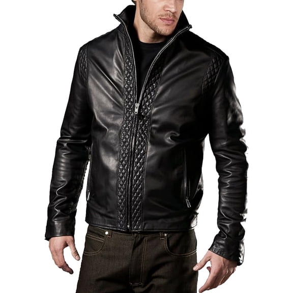 Mens Leather Jacket Slim Fit Biker Motorcycle Genuine Lambskin Black Jacket Coat A839