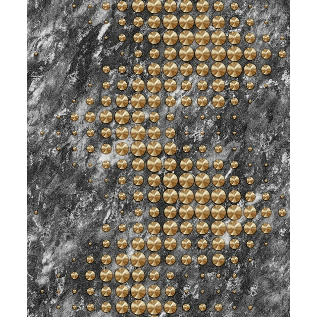Dundee Deco Wallpaper Roll - Abstract Gold, Black, Grey Circles, 21 in x 33 ft