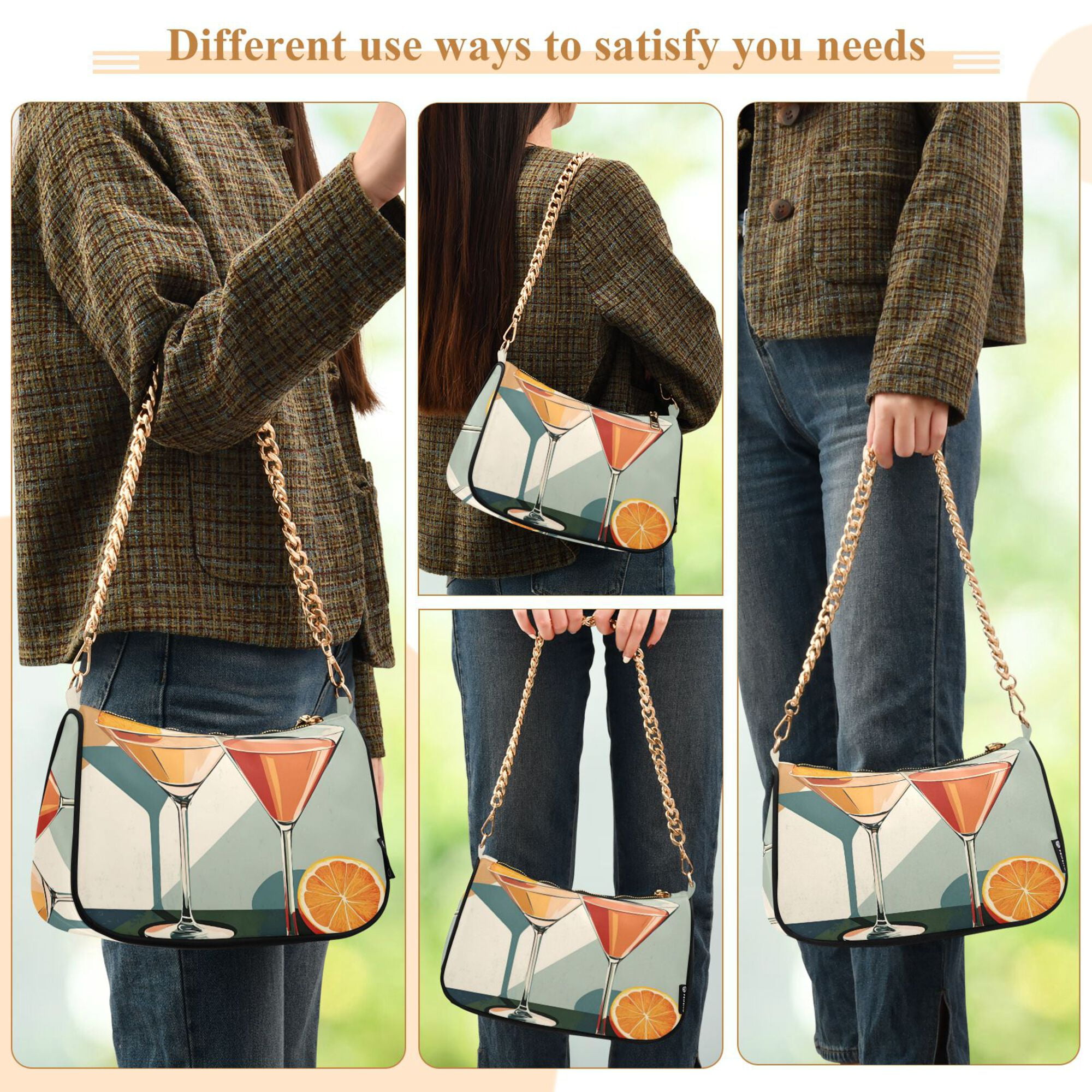 FORMRS Womens Shoulder Bag with Chain Strap Clutch Purse Cute Tote Handbag, Mid Century Orange Juice