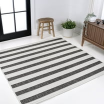 JONATHAN Y SANTA MONICA 6' Square Area Rug, Aveiro Wide Stripe - Black/Cream, SMB112B-6SQ