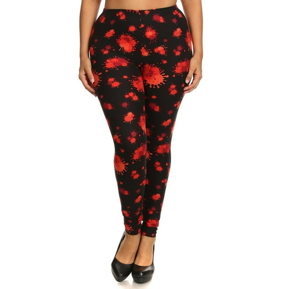 Plus Size Splatter Print, Full Length Leggings In A Slim Fitting Style With A Banded High Waist