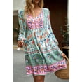 thumbnail image 3 of Tassel Tie Neck Boho Print Dress for Women Above Knee Length Blue Small, 3 of 4