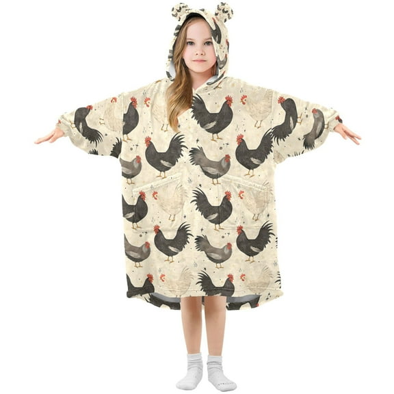 joogoo Wearable Blanket Hoodie for Retro Rooster Oversized Sherpa Hooded 3-14 YR M