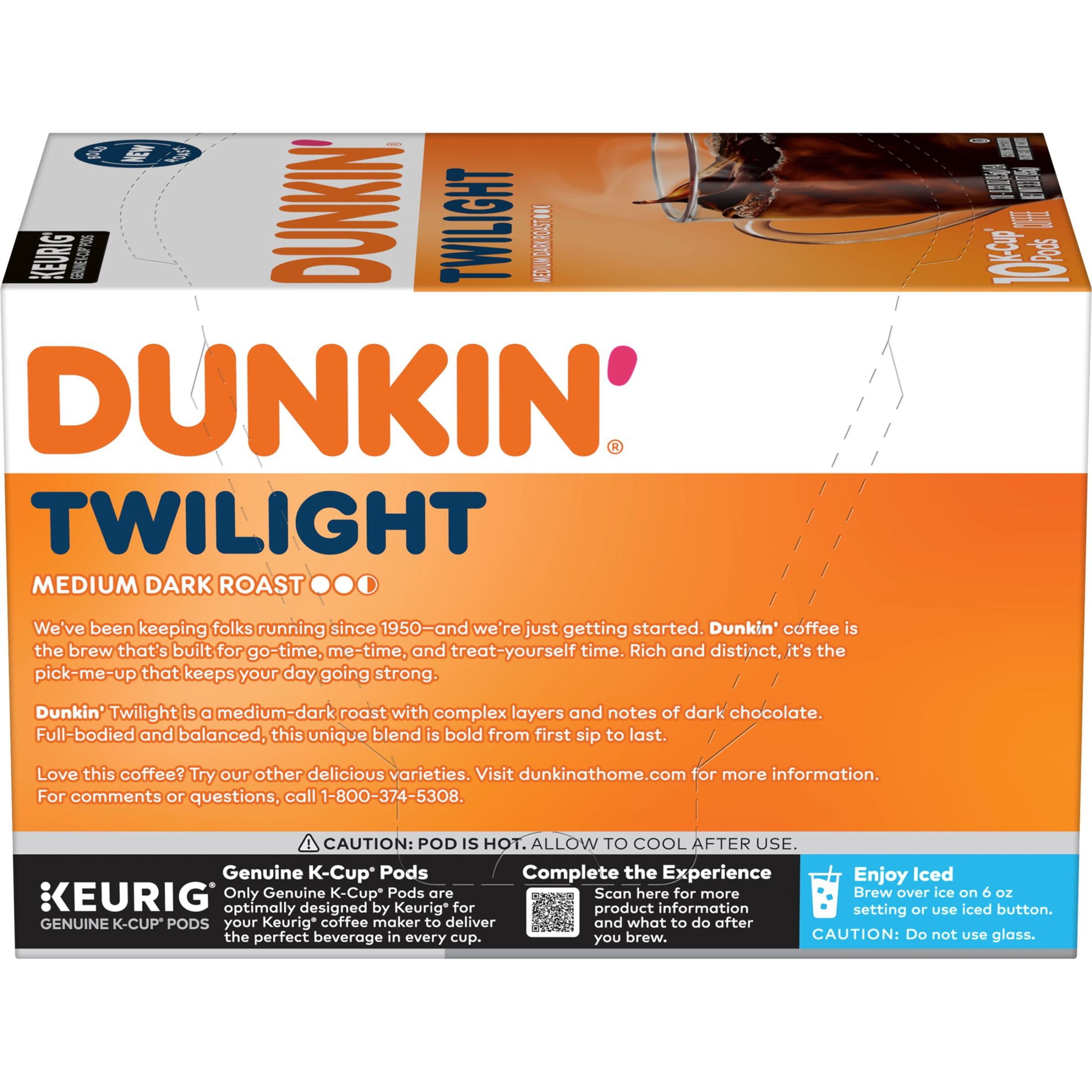 Dunkin’ Twilight Medium Dark Roast Coffee, Keurig K Cup Pods, 10 Count Box