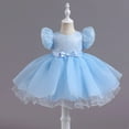 thumbnail image 3 of TiaoBug Toddler Girls Sequins Princess Dress Puff Sleeve Tutu Kids Formal Wedding Party Pageant Gown Blue 12-18 Months, 3 of 6