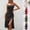 Black, variant on Women’s Floral Print Slip Dress, Spaghetti Strap Ruched Bust Midi Dress with Side Slit (Red,S)