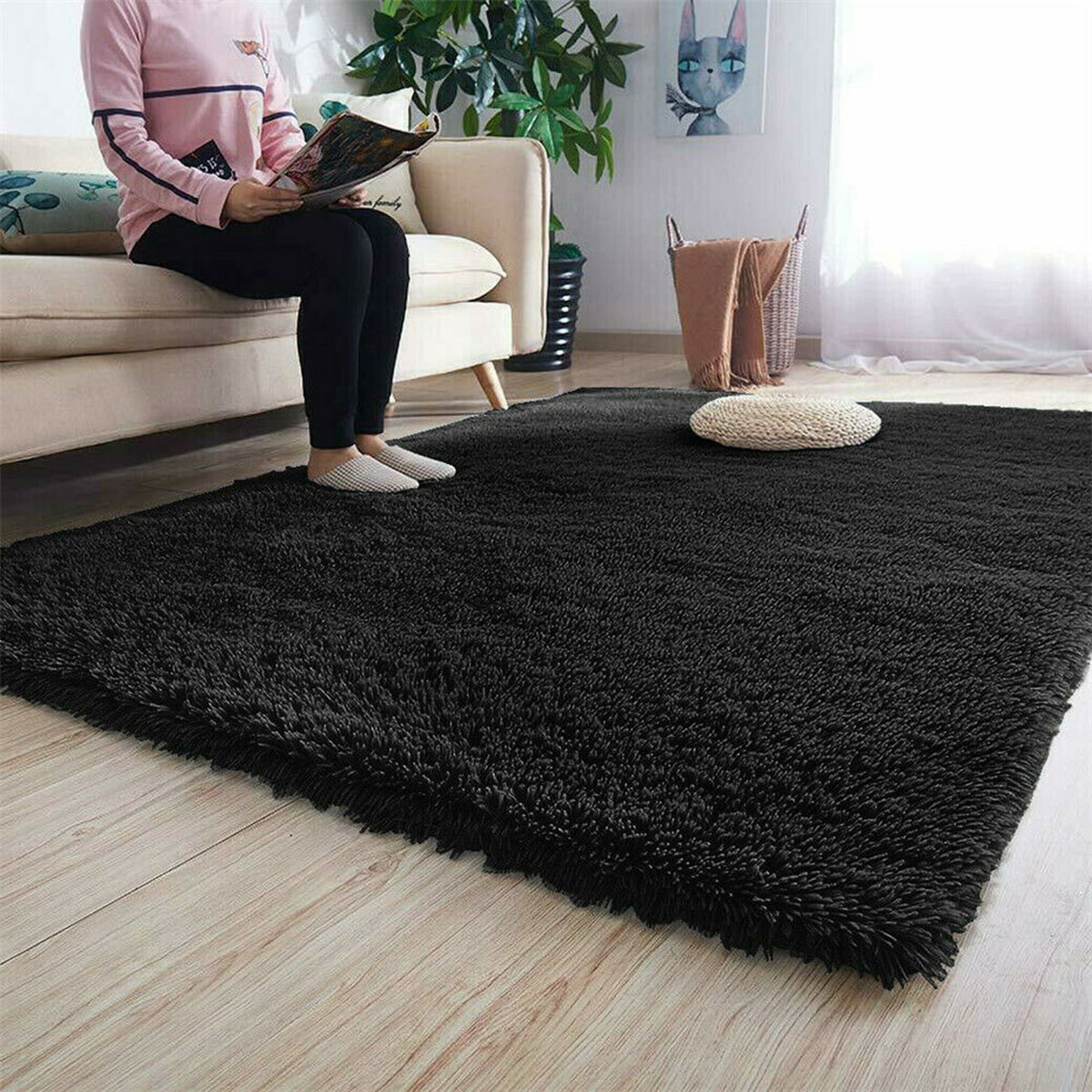 Fluffy Rugs Anti-Skid Shaggy Area Rug Carpet Dining Room Home Bedroom Floor Mat 