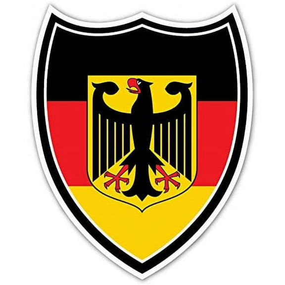 (Pack of 5 Stickers) German Coat of Arms Germany Flag Shield Black Borders Vinyl Decal Bumper Sticker 4” X 5”