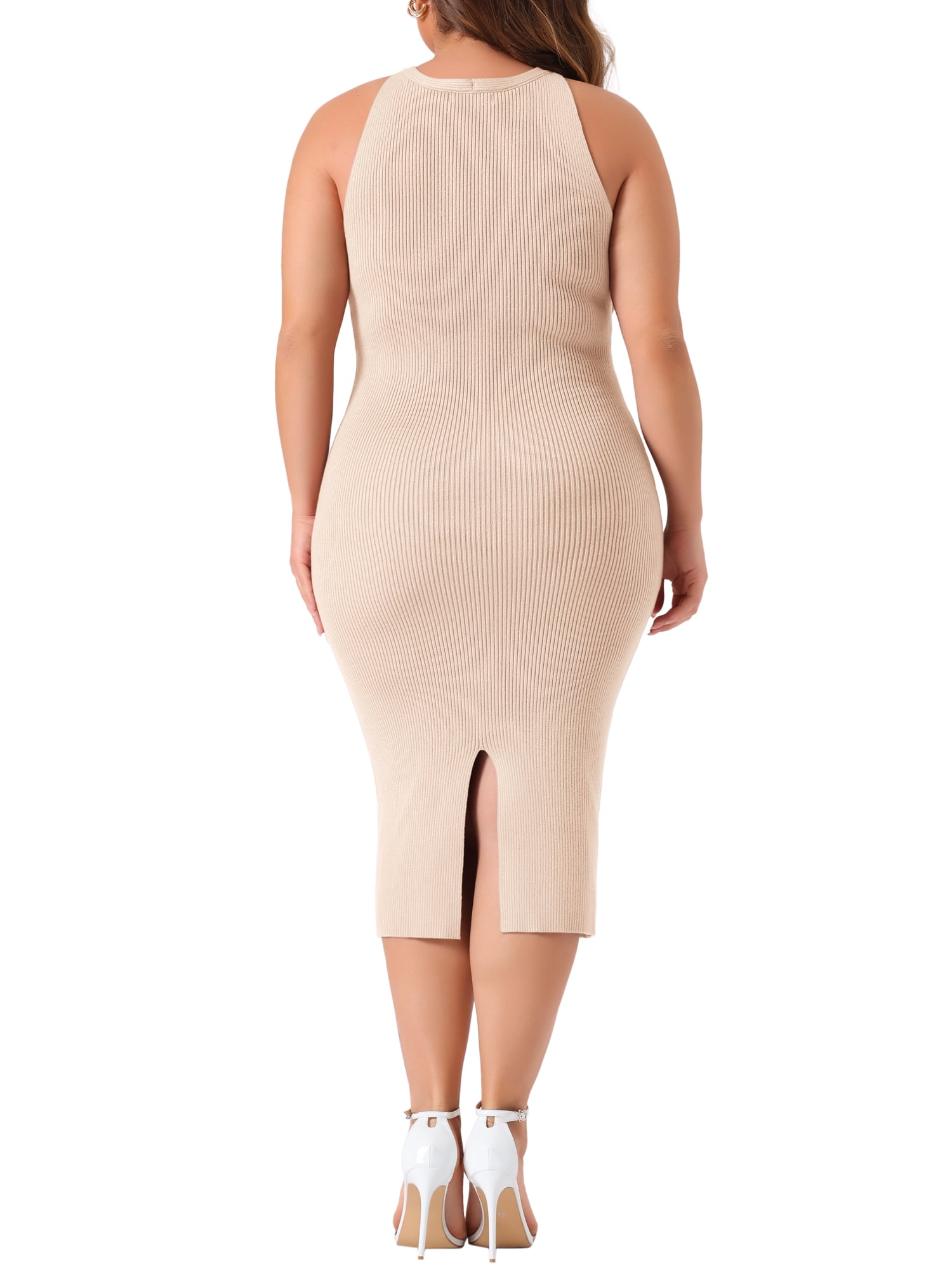 DARING DIVA Plus Size Sweater Twist Front Halter Neck Midi Dress 2X Light Pink