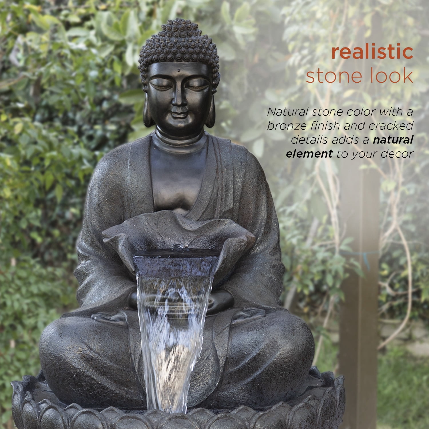 Alpine Corporation 35" x 34" x 53" Outdoor Polystone Buddha Pump Fountain, Gray
