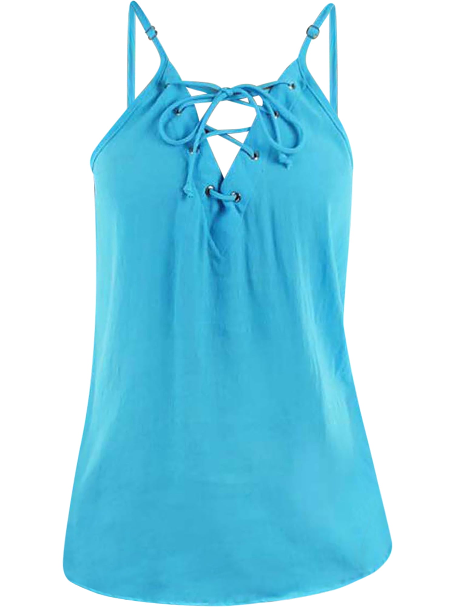 Luxury Divas Turquoise Blue Sleeveless LaceUp Tank Top Size Medium