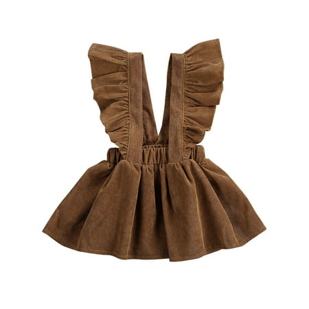 

Suefunskry Kids Girls Ruffles Fly Sleeve Strap Dress Corduroy Vest Tutu Skirt