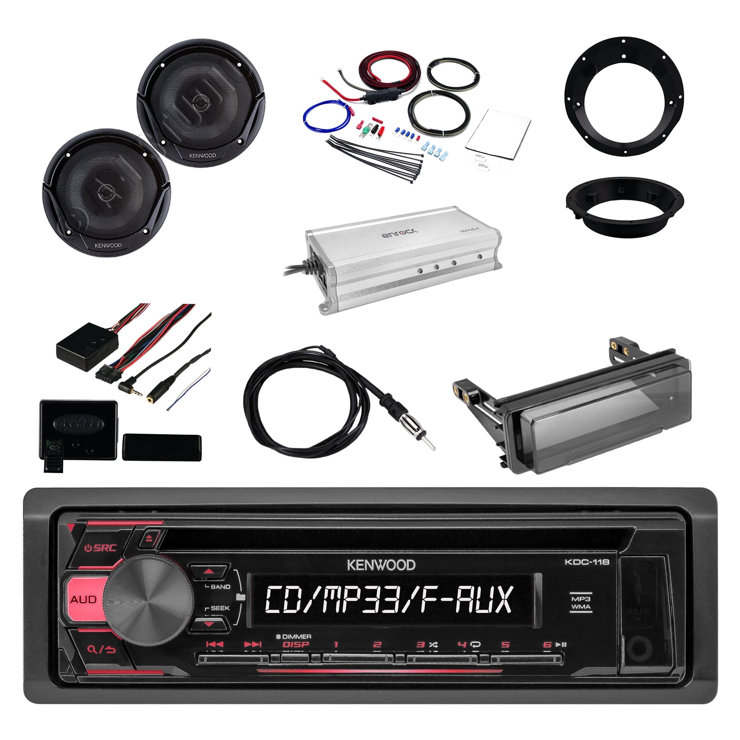 Kenwood InDash SingleDIN CD Player AUX Car Stereo Receiver with Metra