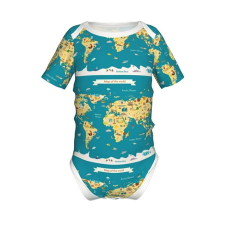 

Lukts World Map With Landmarks Print Baby Short Sleeve Romper Onesie for Newborn Baby Boys and Girls-6 Months