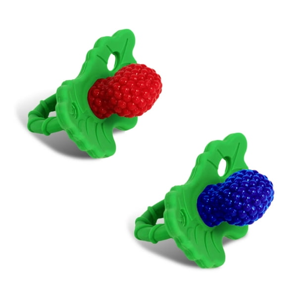 RaZbaby RaZberry Teether Tpy (2 Pack) - Soft Silicone, BPA Free, Easy-to-Hold - Red/Blue / for Baby 3m / Pacifier Teether Style