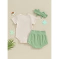 thumbnail image 4 of Suealasg Baby Girls Summer Irish Festivals Outfits 3M 6M 9M 12M 18M 24M Infant Girls Short Sleeve Letter Print Romper +Shorts Headband Set 3Pcs Toddler Girls St Patrick's Day Clothing, 4 of 8