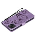 thumbnail image 4 of Wallet Case for iPhone 13, Flip Kickstand Emboss Butterfly PU Leather Protective Phone Cover with Wrist Strap & Card Slots, Purple, 4 of 9