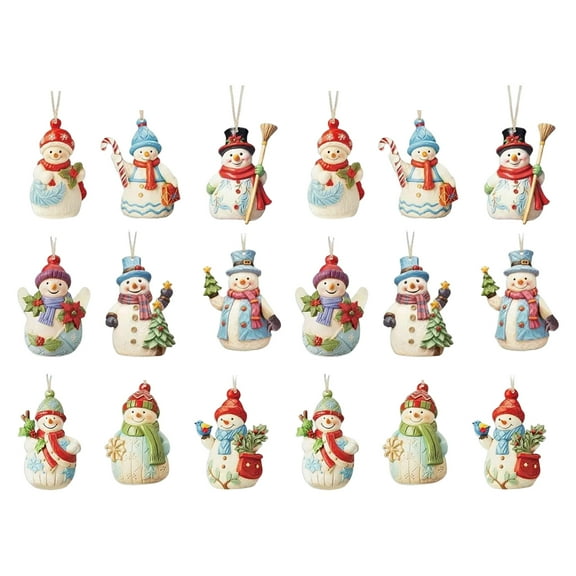 Sylvtty 9/18 Pcs Snowman Pendant Wooden Christmas Hanging Ornament Painted Hanging Snowman with Twine for Xmas Tree Holiday Decor