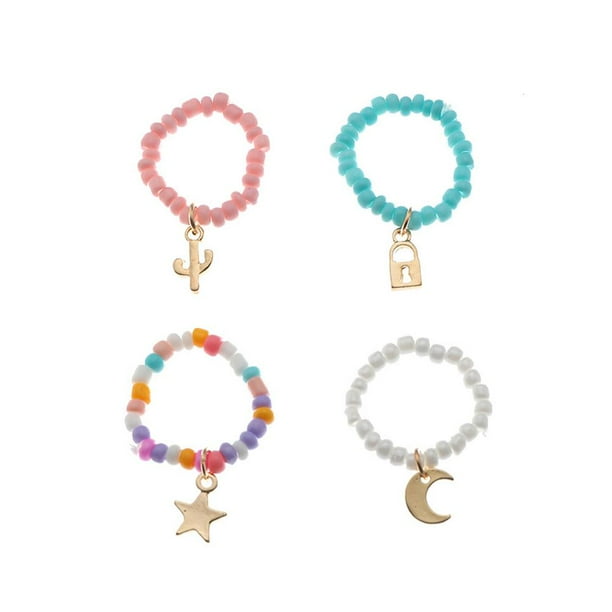 Anillo Con Cuentas De Flores, Anillos Coloridos Con Cuentas De Arroz, Anillos De Joyería, Regalos Para Mujeres Y Niñas 4 Uds Minnieouse AP005883-00