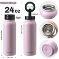thumbnail image 3 of Hatisan 24 oz Insulated Water Bottle, Magnetic Stainless Steel Water Bottle, with Mobile Phone Holder Tripod, Hot for 12H, Cold for 24H(Purple), 3 of 8