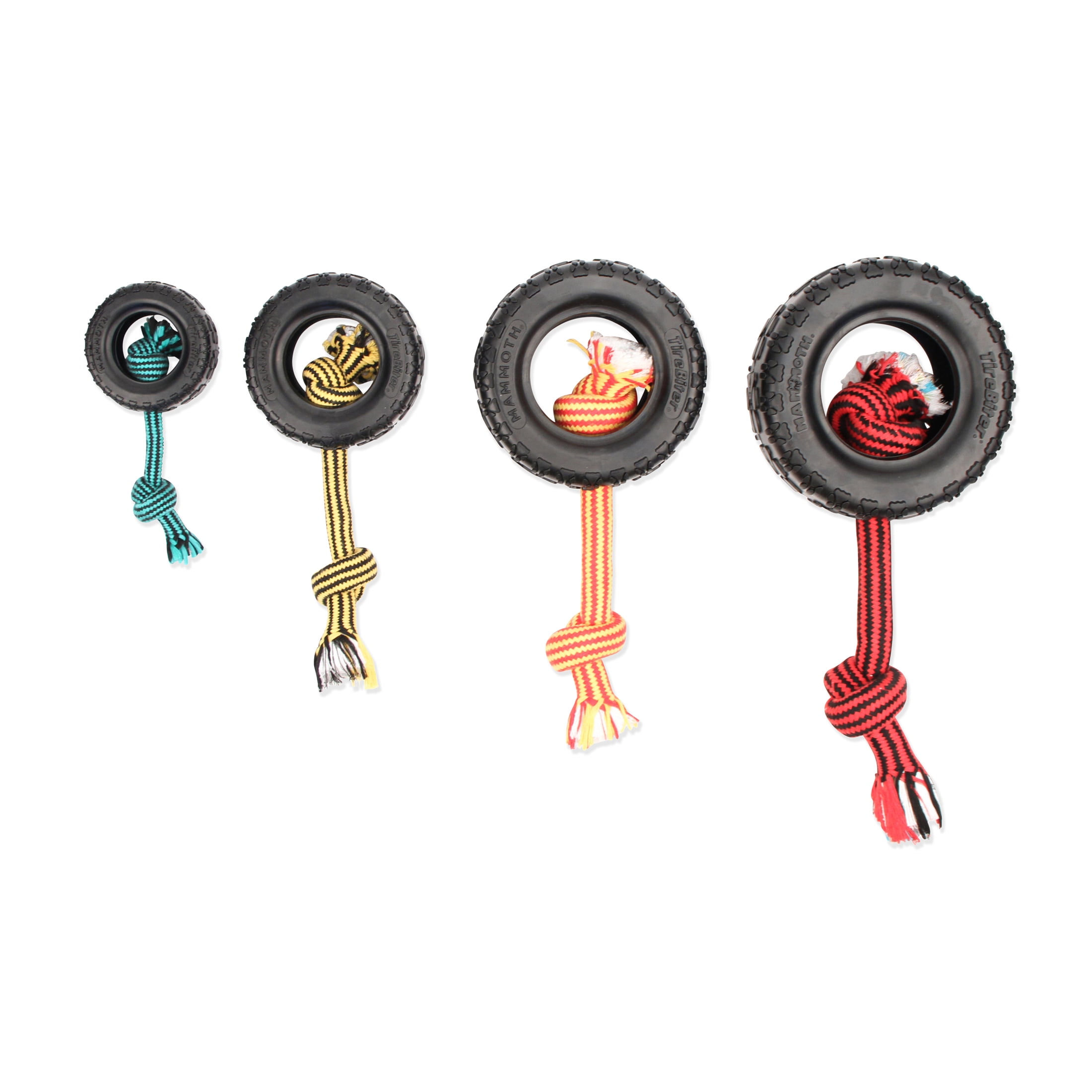 Mammoth TireBiter Advanced Rubber Dog Toy with Cottonblend Assorted Color Rope, Large, 6"
