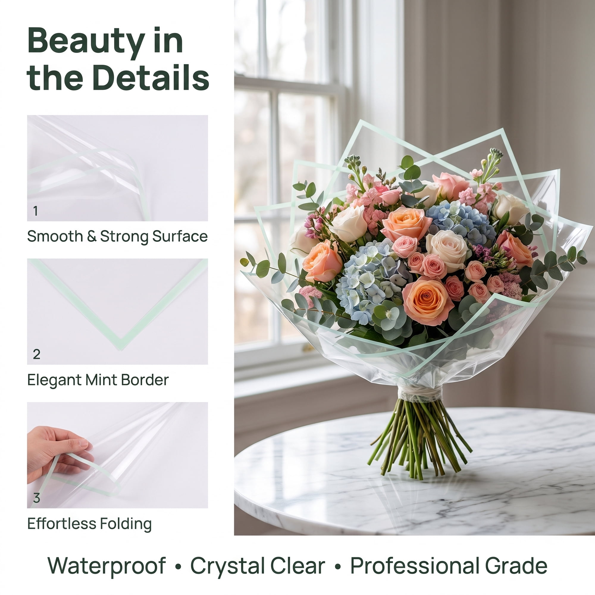 Unique Bargains Premium Waterproof Clear Gift Wrapping Paper for Gifts Cyan 22"x 22"