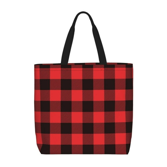 Pofeuu Buffalo Plaid Red Black Print Tote Bag for Women,Hobo HandBags with Zipper,Large Capacity Casual Shoulder Handbags with Inner Pockets