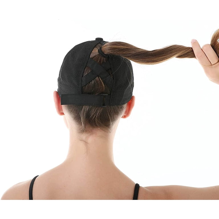 Womens Black Criss Cross Ponytail Adjustable High Messy Bun Classic Baseball Cap Epsoco Womens Criss Cross Ponytail Baseball Cap Washed  main image 3