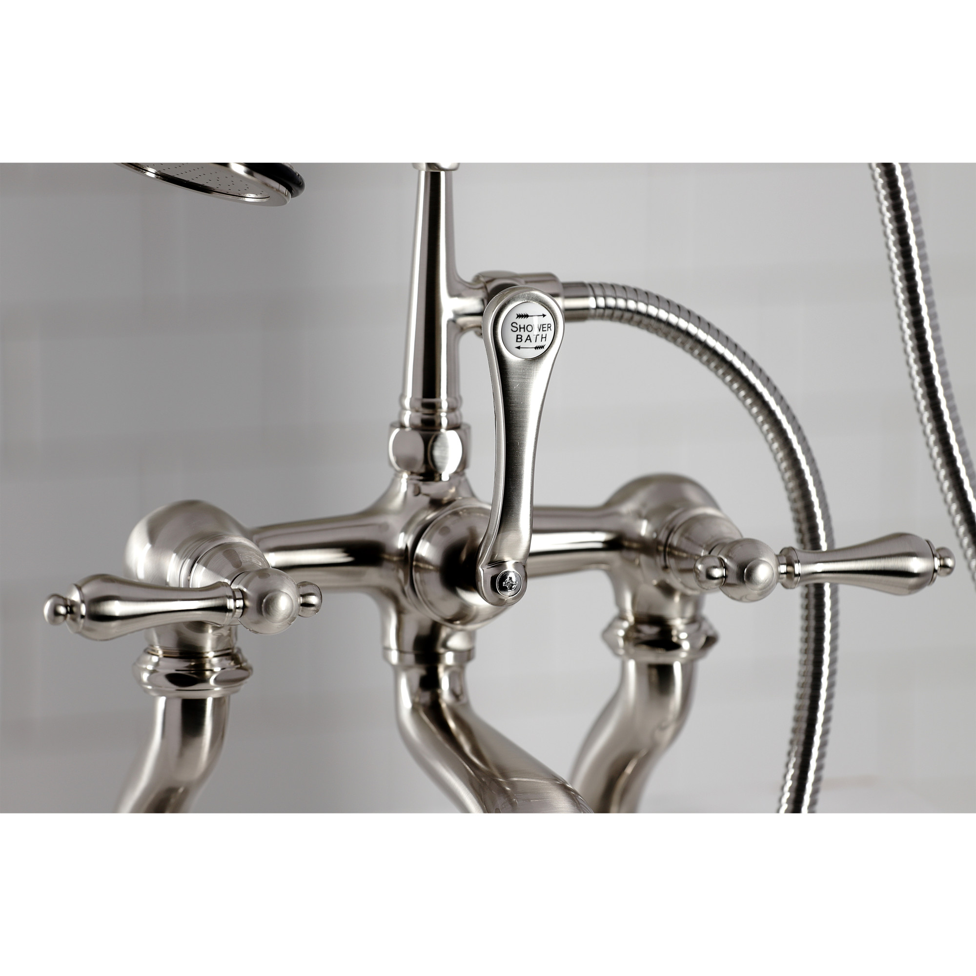 Kingston Brass CC409T8 Vintage 7" Center Deck-Mount Clawfoot Tub Faucet with Hand Shower, Brushed Nickel