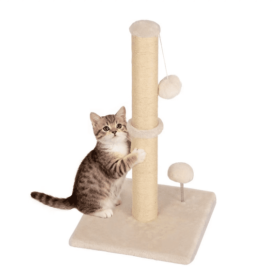 YRLLENSDAN 22 inchs Cat Scratching Posts Modern Sisal Cat Scratcher with Hanging Ball and Spring Ball for Indoor Cats, Beige