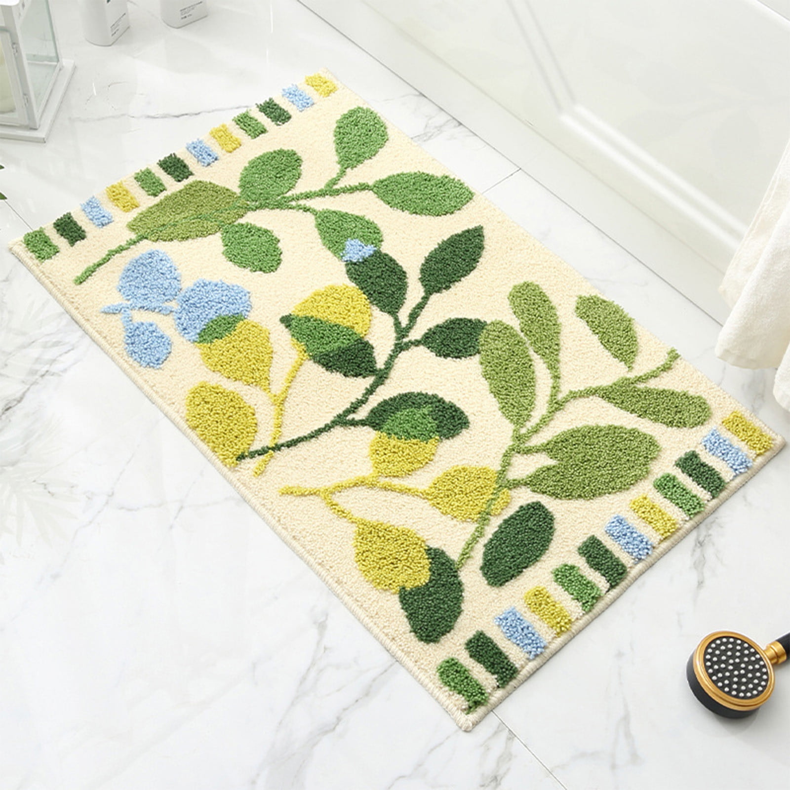 XEOVHV Green Leaf Non Slip Bathroom Rugs, Cute Plant Absorbent Bath Mat, Funny Botanical Floor Bathmat Washable Small Bath Matt Bathroom Decor-16''x24''