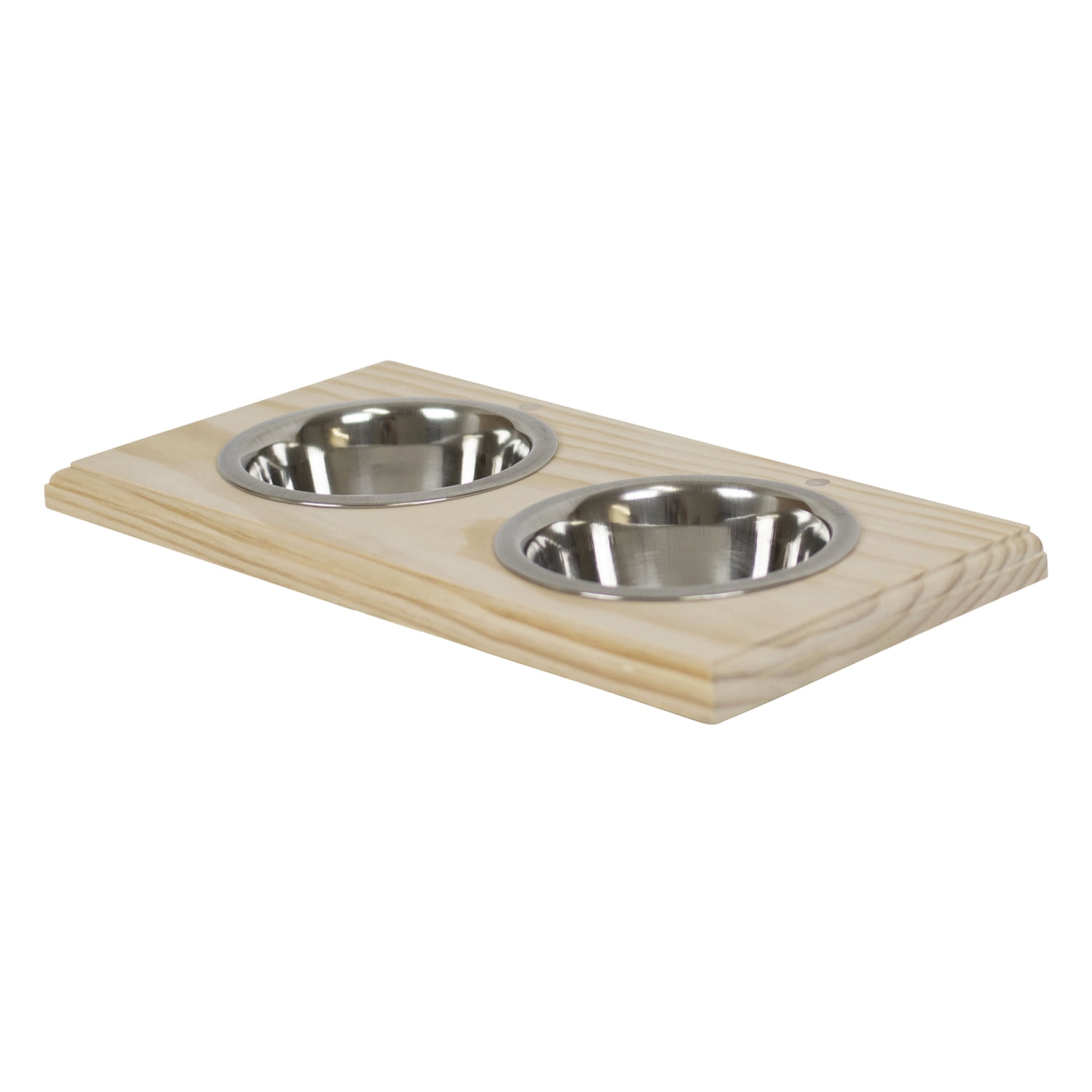 Cronus Quart Two Bowl Unfinished Wood Pet Food Holder
