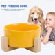 thumbnail image 2 of Cuenco elevado de cerámica para gatos, cuenco básico para perros de agua con soporte de madera antideslizante, protege el cuello para comer-amarillo, 2 of 5