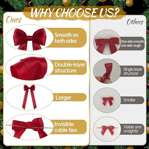 24pcs Double-Sided Twist Tie Bows for Christmas Tree Decorations, Pink Ribbon Bows for Holiday Party, Gift Bag Ties and Festive Decor