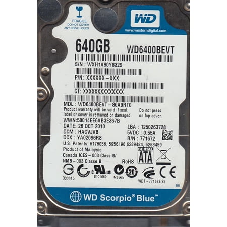 WD6400BEVT-80A0RT0, DCM HACVJVB, Western Digital 640GB SATA 2.5 Hard Drive
