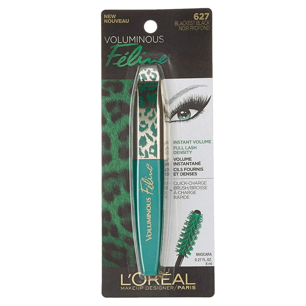 2 PACK L'OREAL VOLUMINOUS FELINE MASCARA (627) BLACKEST BLACK