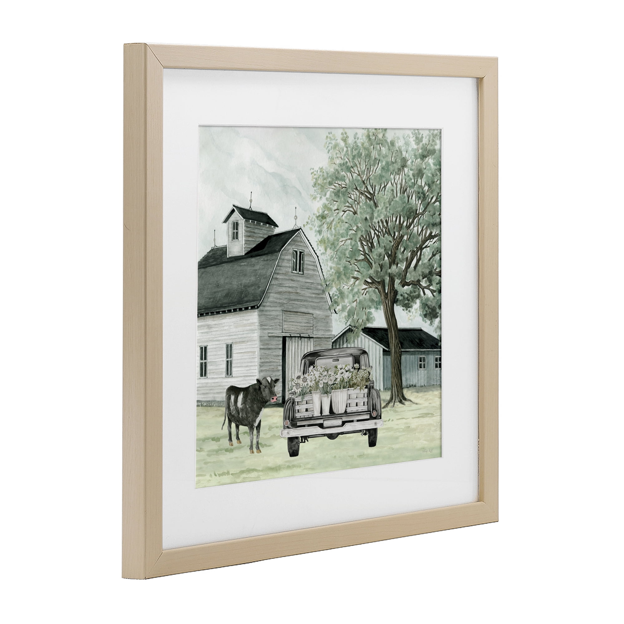 Stupell Industries Buttercup's Flowers on Farm Birch Framed Print Under Glass, design by Cindy Jacobs