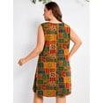 thumbnail image 5 of SHOWMALL Women's Plus Size Sleeveless Dress, A-Line Summer Dress with Pockets, Boho Folk Patchwork Print 4X Keyhole Neck Pleated Casual Shift Dress for Beach Vacation, 5 of 5