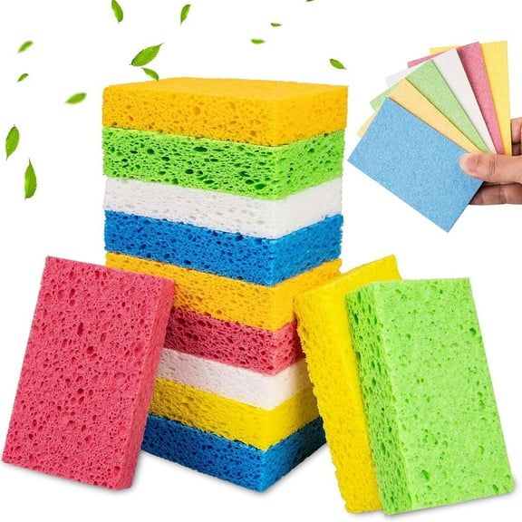 OFEFE Kitchen Sponges 12 PCS-Natural Compressed Cellulose Sponges, Non-Scratch Reusable Sponges for Kitchen Dish Washing, Scrub Sponge for Cleaning, Bathroom, Cars, Cut-Outs DIY