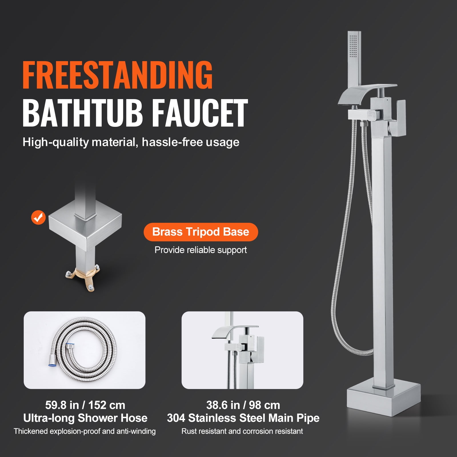 KFFKFF 360?? Freestanding Bathtub Two Water Modes Faucet Floor Standing