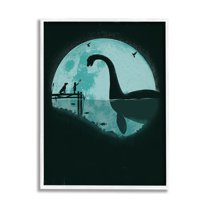 Stupell Industries Girl & Loch Ness Fairy Tales & Fantasy Painting White Framed Art Print Wall Art, 11 x 14
